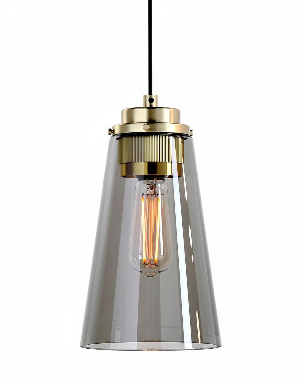 **Lampenontwerp: Glas en Messing Hanglamp met Gloeilamp**