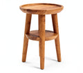 Titel in het Nederlands: **Houten bijzettafel met opslagruimte**